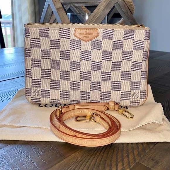 damier azur double zip pochette